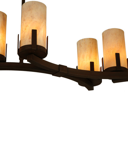 Meyda Lighting Cero 96" 12-Light Rustic Iron Chandelier With Travertine Idalight Shade Glass