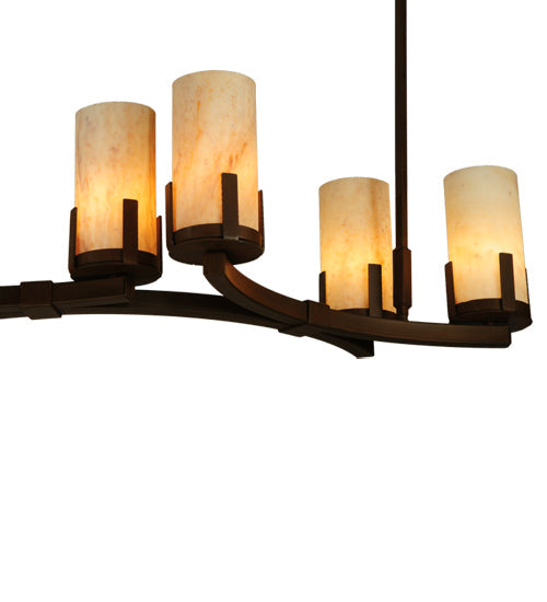 Meyda Lighting Cero 96" 12-Light Rustic Iron Chandelier With Travertine Idalight Shade Glass