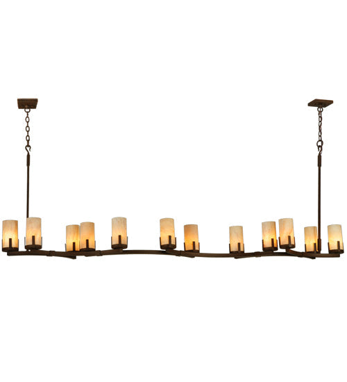 Meyda Lighting Cero 96" 12-Light Rustic Iron Chandelier With Travertine Idalight Shade Glass