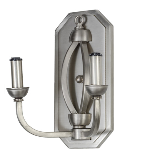 Meyda Lighting Cesta 14" 2-Light Brushed Nickel Wall Sconce With Silk Opal Textrene Shade