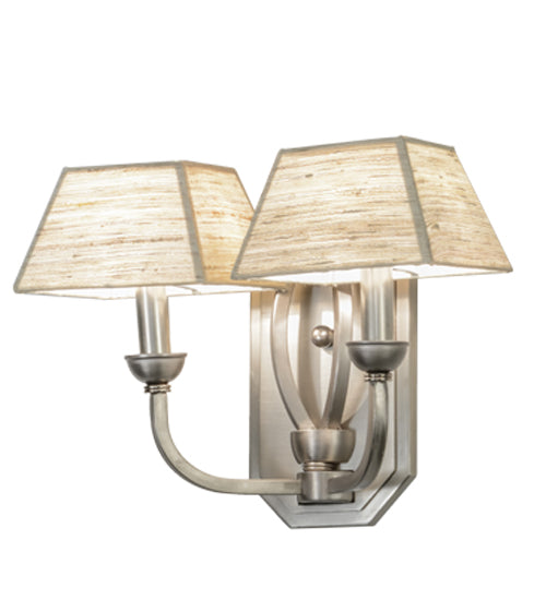 Meyda Lighting Cesta 14" 2-Light Brushed Nickel Wall Sconce With Silk Opal Textrene Shade