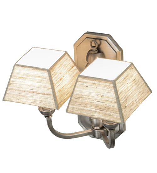 Meyda Lighting Cesta 14" 2-Light Brushed Nickel Wall Sconce With Silk Opal Textrene Shade