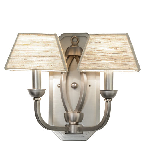 Meyda Lighting Cesta 14" 2-Light Brushed Nickel Wall Sconce With Silk Opal Textrene Shade