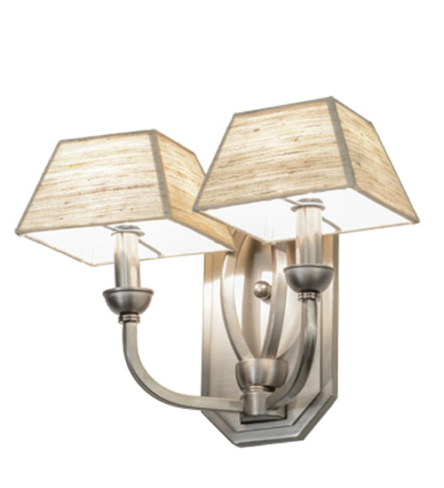 Meyda Lighting Cesta 14" 2-Light Brushed Nickel Wall Sconce With Silk Opal Textrene Shade