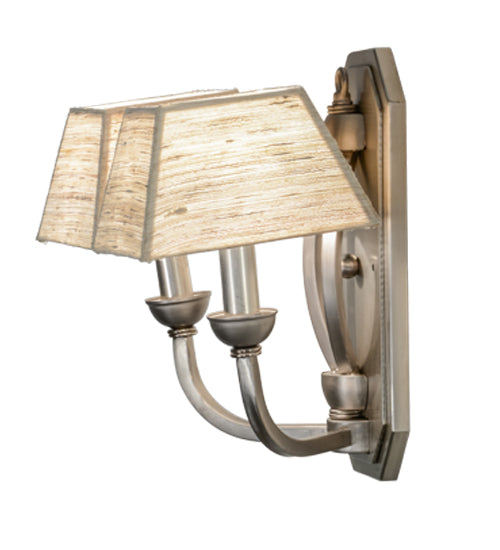 Meyda Lighting Cesta 14" 2-Light Brushed Nickel Wall Sconce With Silk Opal Textrene Shade