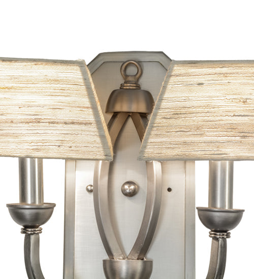 Meyda Lighting Cesta 14" 2-Light Brushed Nickel Wall Sconce With Silk Opal Textrene Shade