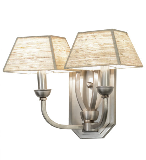 Meyda Lighting Cesta 14" 2-Light Brushed Nickel Wall Sconce With Silk Opal Textrene Shade