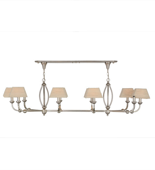 Meyda Lighting Cesta 58" 10-Light Brushed Nickel Chandelier With Beige Textrene Shade
