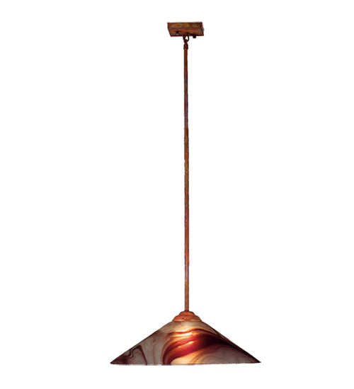 Meyda Lighting Chambord Swirl 18" Vintage Copper Pendant Light With Beige & Brown Shade Glass