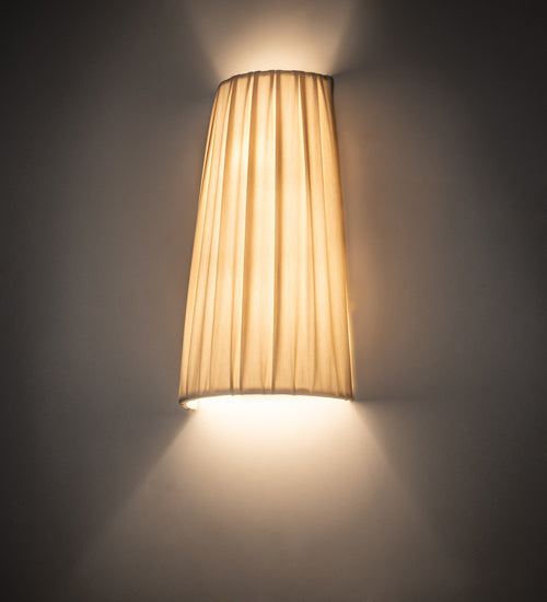 Meyda Lighting Channell 9" 2-Light Gloss White Tapered & Pleated Wall Sconce With Antique Cream Textrene Shade