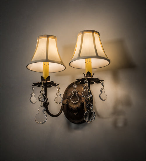 Meyda Lighting Chantilly 14" 2-Light Cortez Gold Wall Sconce With Cream Textrene Shade