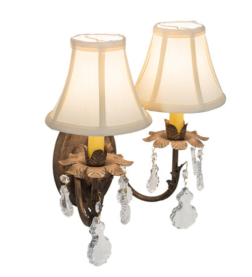 Meyda Lighting Chantilly 14" 2-Light Cortez Gold Wall Sconce With Cream Textrene Shade