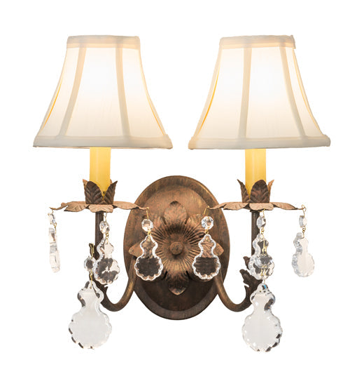 Meyda Lighting Chantilly 14" 2-Light Cortez Gold Wall Sconce With Cream Textrene Shade