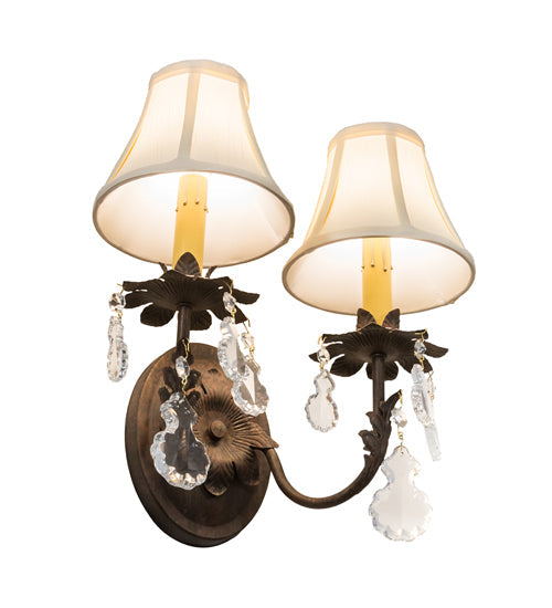 Meyda Lighting Chantilly 14" 2-Light Cortez Gold Wall Sconce With Cream Textrene Shade