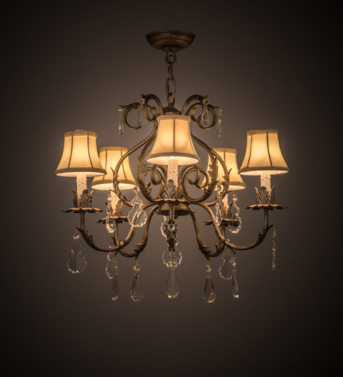 Meyda Lighting Chantilly 24" 5-Light Antique Silver Chandelier With Cream Fabric Shade