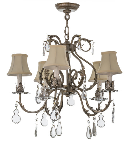 Meyda Lighting Chantilly 24" 5-Light Antique Silver Chandelier With Cream Fabric Shade