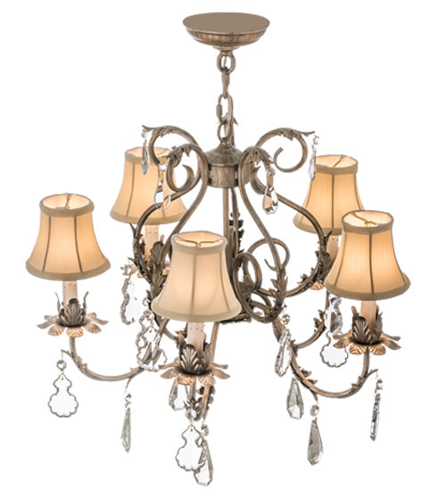 Meyda Lighting Chantilly 24" 5-Light Antique Silver Chandelier With Cream Fabric Shade