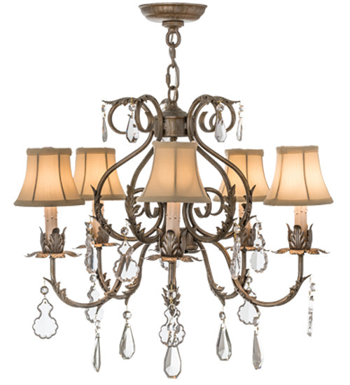 Meyda Lighting Chantilly 24" 5-Light Antique Silver Chandelier With Cream Fabric Shade