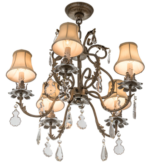 Meyda Lighting Chantilly 24" 5-Light Antique Silver Chandelier With Cream Fabric Shade