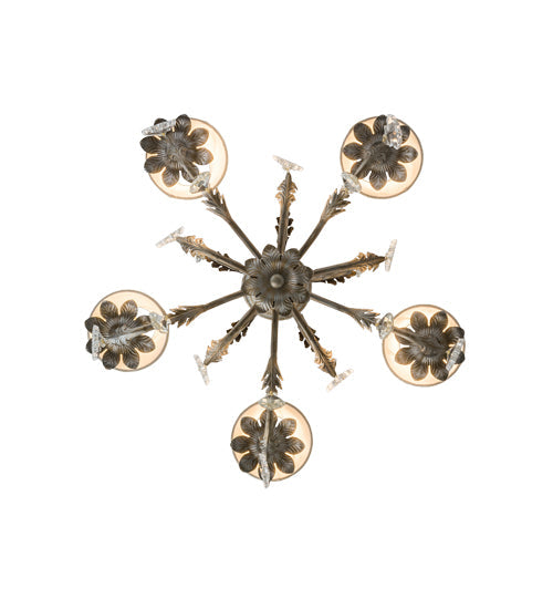 Meyda Lighting Chantilly 24" 5-Light Antique Silver Chandelier With Cream Fabric Shade