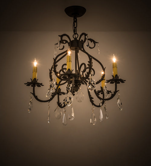 Meyda Lighting Chantilly 24" 5-Light Chestnut Chandelier With Amber Faux Candlelight Shade Glass