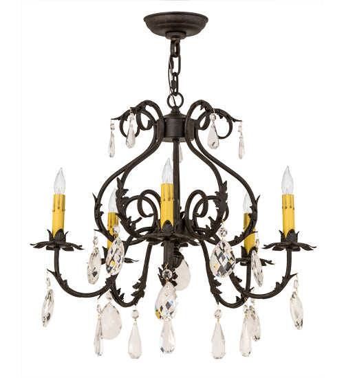 Meyda Lighting Chantilly 24" 5-Light Chestnut Chandelier With Amber Faux Candlelight Shade Glass