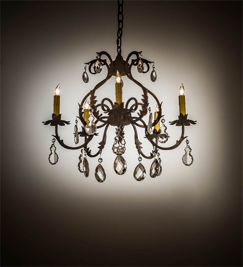 Meyda Lighting Chantilly 24" 5-Light Gilded Tobacco Chandelier With Ivory Faux Candlelight