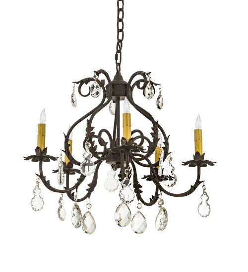 Meyda Lighting Chantilly 24" 5-Light Gilded Tobacco Chandelier With Ivory Faux Candlelight