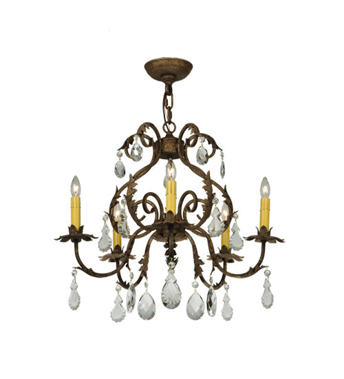 Meyda Lighting Chantilly 24" 5-Light Pompeii Gold Chandelier With Amber Faux Candlelight
