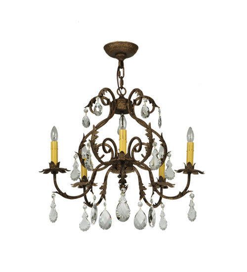 Meyda Lighting Chantilly 24" 5-Light Pompeii Gold Chandelier With Amber Faux Candlelight