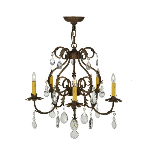 Meyda Lighting Chantilly 24" 5-Light Pompeii Gold Chandelier With Amber Faux Candlelight