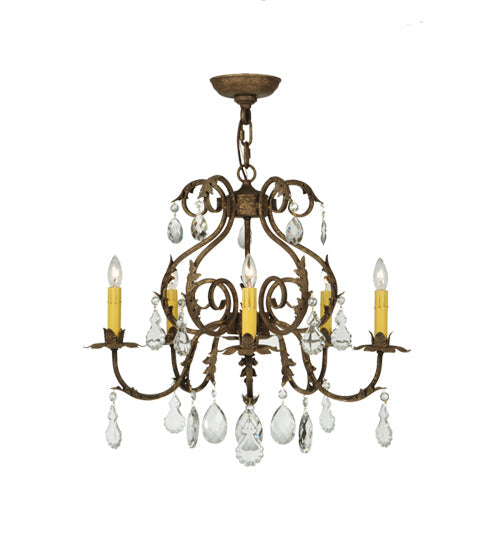 Meyda Lighting Chantilly 24" 5-Light Pompeii Gold Chandelier With Amber Faux Candlelight