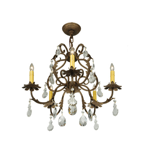 Meyda Lighting Chantilly 24" 5-Light Pompeii Gold Chandelier With Amber Faux Candlelight