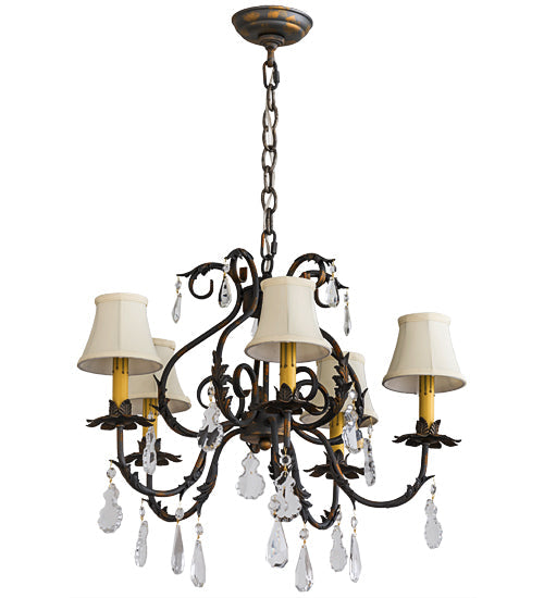 Meyda Lighting Chantilly 25" 5-Light French Bronze Chandelier With Cream Trumpet Textrene Shade