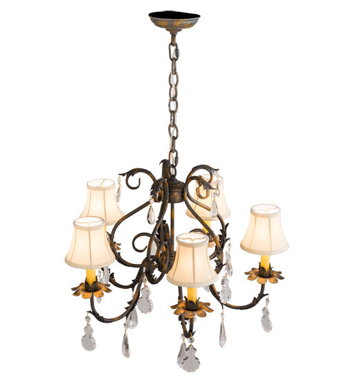 Meyda Lighting Chantilly 25" 5-Light French Bronze Chandelier With Cream Trumpet Textrene Shade