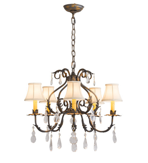Meyda Lighting Chantilly 25" 5-Light French Bronze Chandelier With Cream Trumpet Textrene Shade