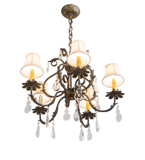 Meyda Lighting Chantilly 25" 5-Light French Bronze Chandelier With Cream Trumpet Textrene Shade