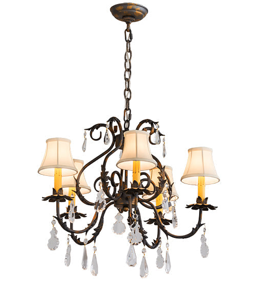 Meyda Lighting Chantilly 25" 5-Light French Bronze Chandelier With Cream Trumpet Textrene Shade