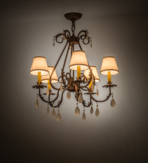 Meyda Lighting Chantilly 25" 5-Light Rusty Nail Chandelier With Natural Linen Textrene Shade