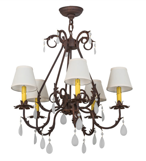 Meyda Lighting Chantilly 25" 5-Light Rusty Nail Chandelier With Natural Linen Textrene Shade