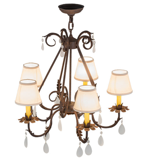 Meyda Lighting Chantilly 25" 5-Light Rusty Nail Chandelier With Natural Linen Textrene Shade
