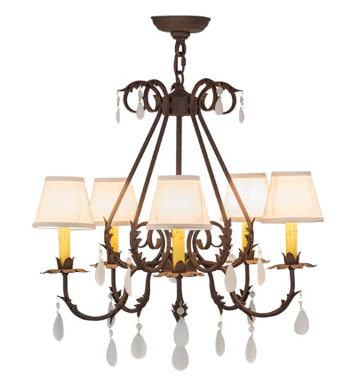 Meyda Lighting Chantilly 25" 5-Light Rusty Nail Chandelier With Natural Linen Textrene Shade