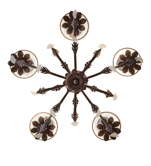 Meyda Lighting Chantilly 25" 5-Light Rusty Nail Chandelier With Natural Linen Textrene Shade