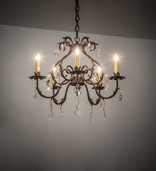 Meyda Lighting Chantilly 256731 24" 5-Light Gilded Tobacco Chandelier With Ivory Faux Candlelight
