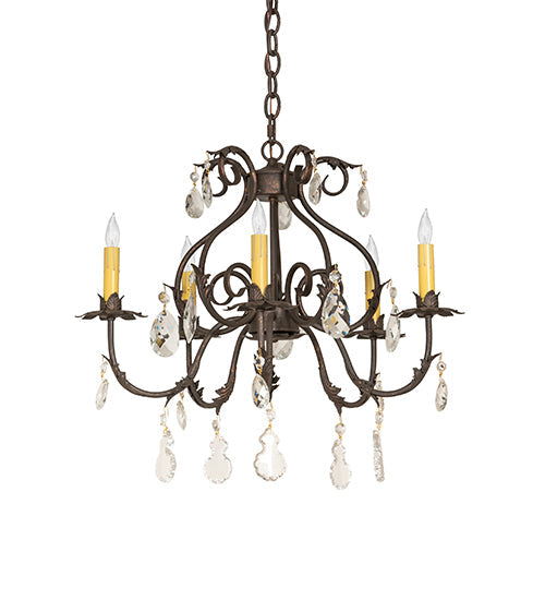 Meyda Lighting Chantilly 256731 24" 5-Light Gilded Tobacco Chandelier With Ivory Faux Candlelight