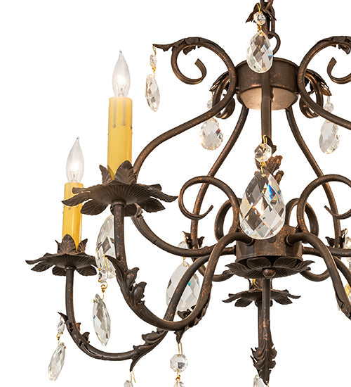 Meyda Lighting Chantilly 256731 24" 5-Light Gilded Tobacco Chandelier With Ivory Faux Candlelight