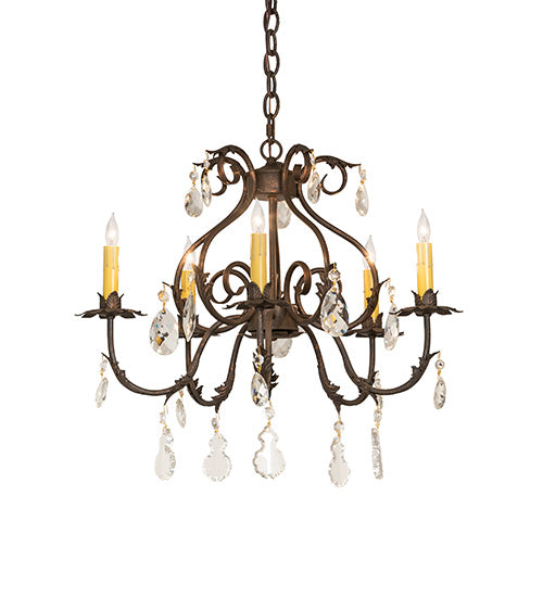 Meyda Lighting Chantilly 256731 24" 5-Light Gilded Tobacco Chandelier With Ivory Faux Candlelight