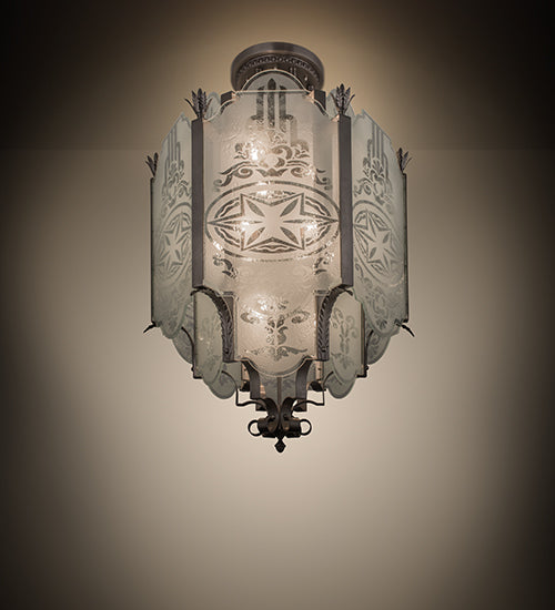Meyda Lighting Chartres 36" 12-Light Antique Nickel Pendant Light With Clear Shade Glass