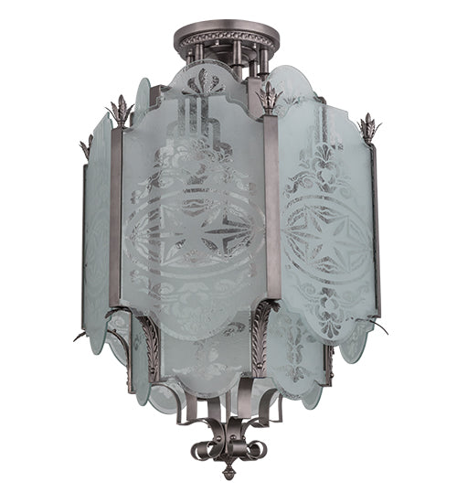 Meyda Lighting Chartres 36" 12-Light Antique Nickel Pendant Light With Clear Shade Glass