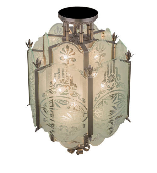 Meyda Lighting Chartres 36" 12-Light Antique Nickel Pendant Light With Clear Shade Glass